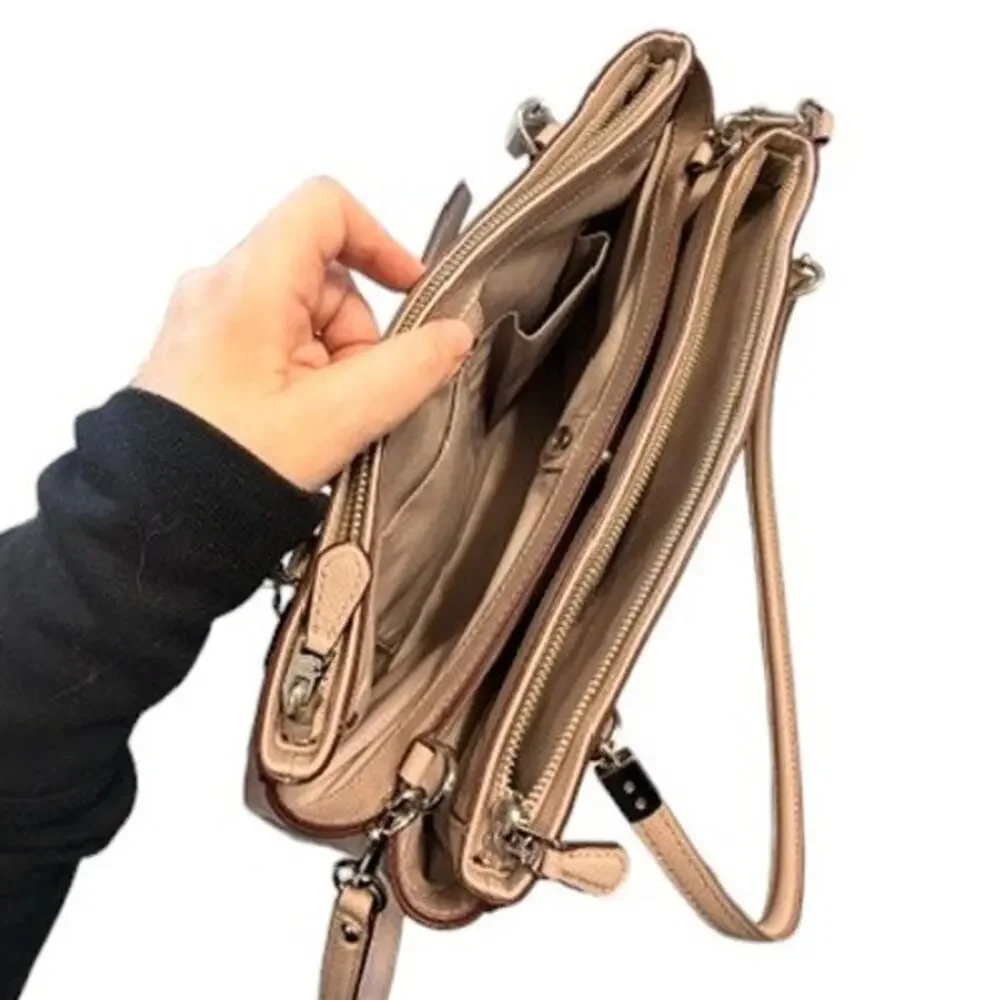 Coach Christie Carryall Beige Crossgrain Leather Satchel Tote Crossbody Bag